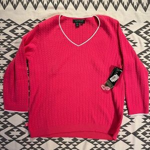 Ralph Lauren 3/4 length sleeve Cable Knit Sweater Pink Med New with Tags